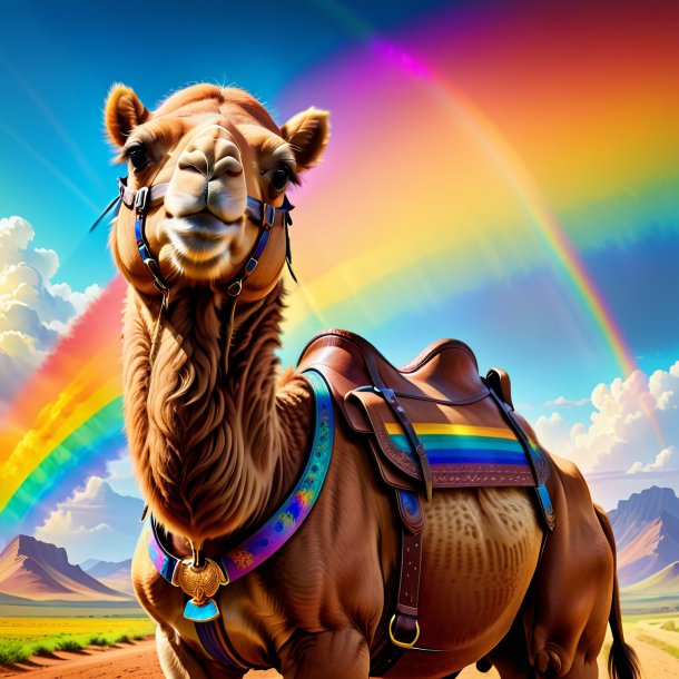 Drawing of a camel in a belt on the rainbow