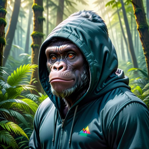 Pic of a gorilla in a hoodie in the forest