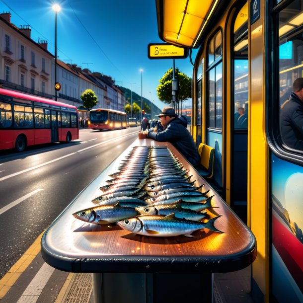 Foto de una bebida de sardinas en la parada de autobús