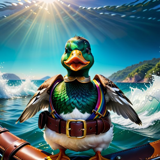 Pic of a duck in a belt in the sea