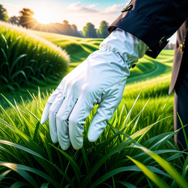 Portrait of a white gloves from grass