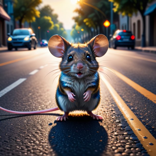 Image of a playing of a mouse on the road