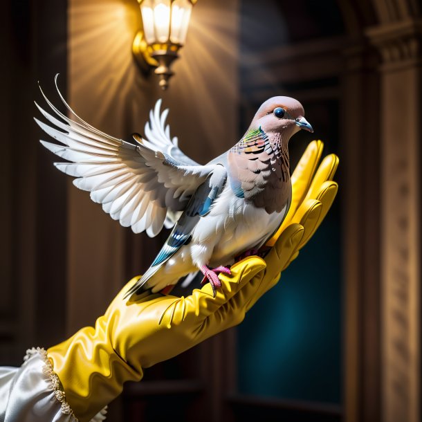 Image d'une colombe dans des gants jaunes