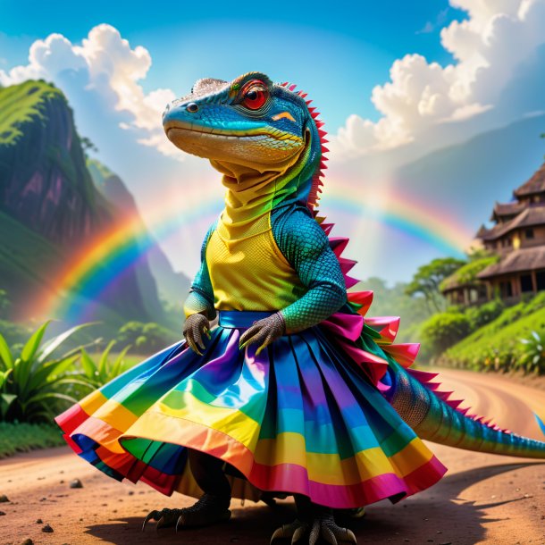 Picture of a monitor lizard in a skirt on the rainbow