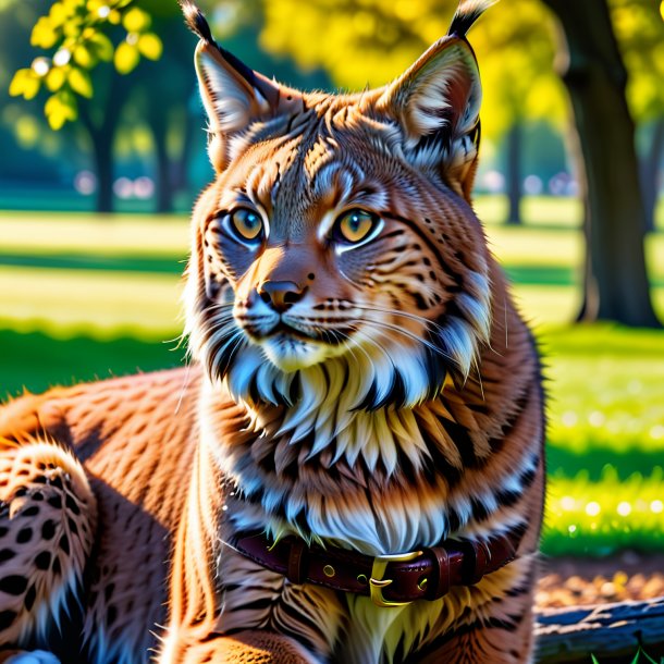 Foto de un lince en un cinturón en el parque