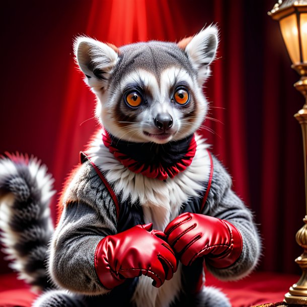 Image of a lemur in a red gloves