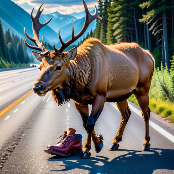 Foto de un alce en un zapato en la carretera