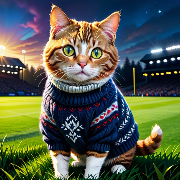 Drawing of a cat in a sweater on the field