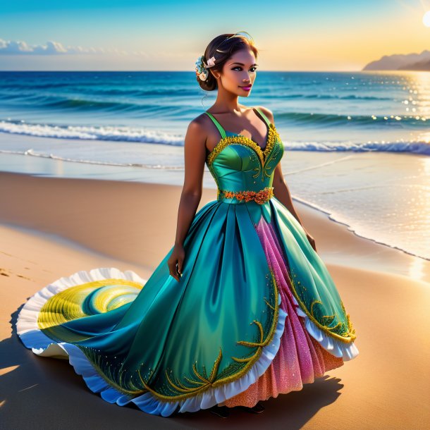 Image of a eel in a dress on the beach