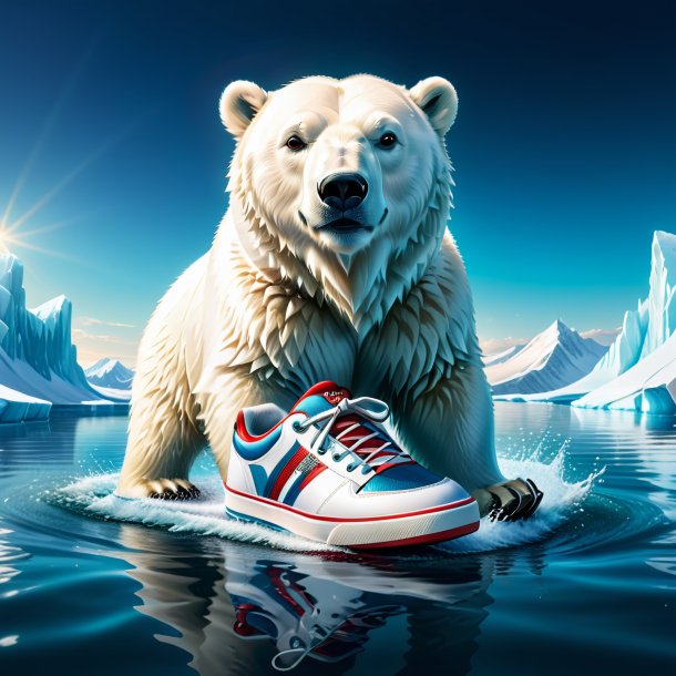 Illustration of a polar bear in a shoes in the water