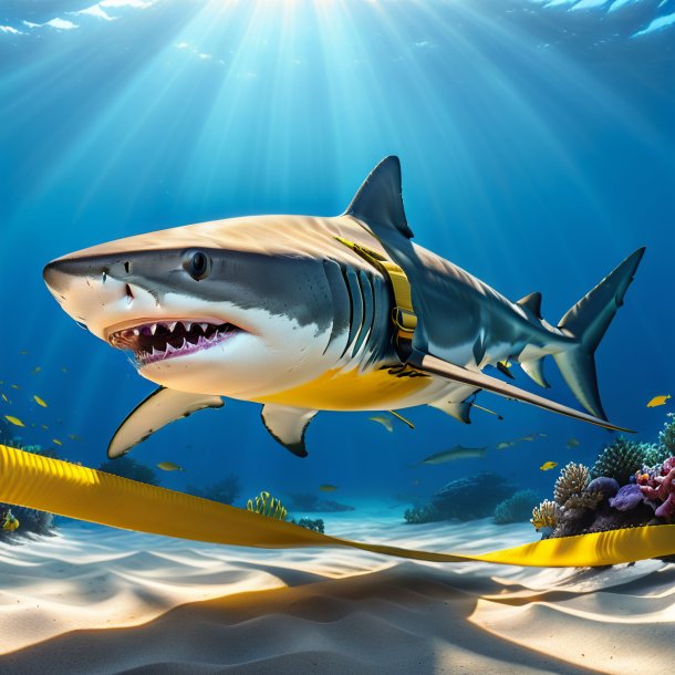 Image of a shark in a yellow belt