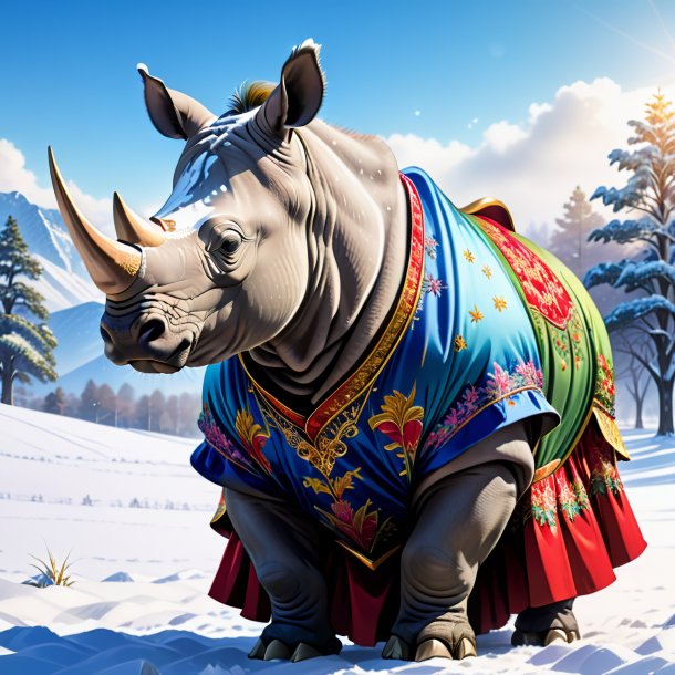 Drawing of a rhinoceros in a dress in the snow