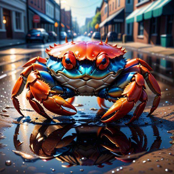 Illustration of a crab in a gloves in the puddle