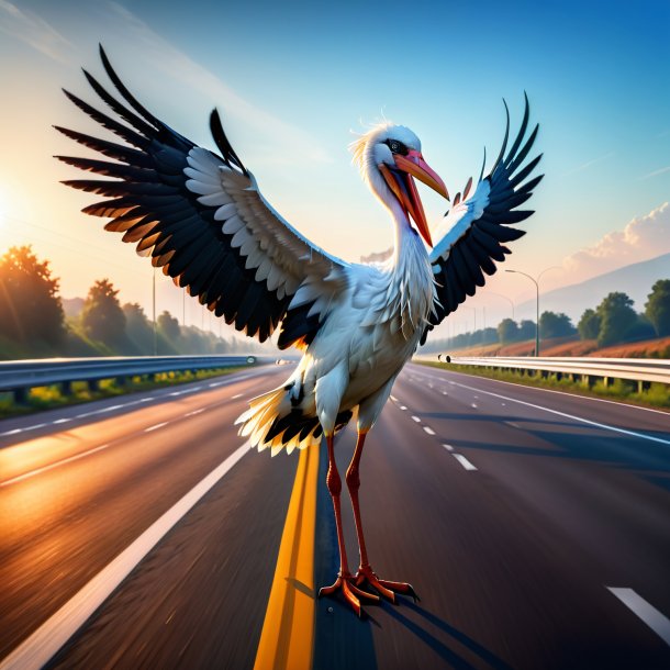 Image d'une cigogne dans un gants sur l'autoroute