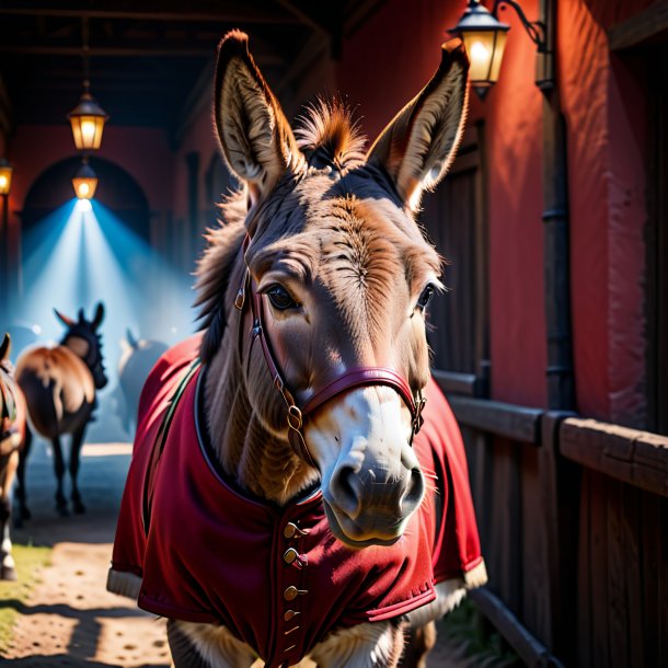 Foto de um burro em um casaco vermelho