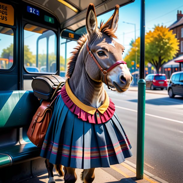 Picture of a donkey in a skirt on the bus stop