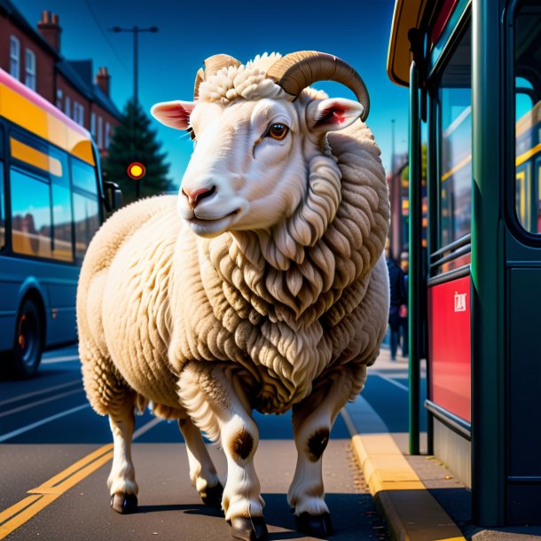 Ilustración de una oveja en un cinturón en la parada de autobús