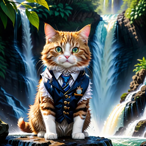 Dessin d'un chat dans un gilet dans la cascade