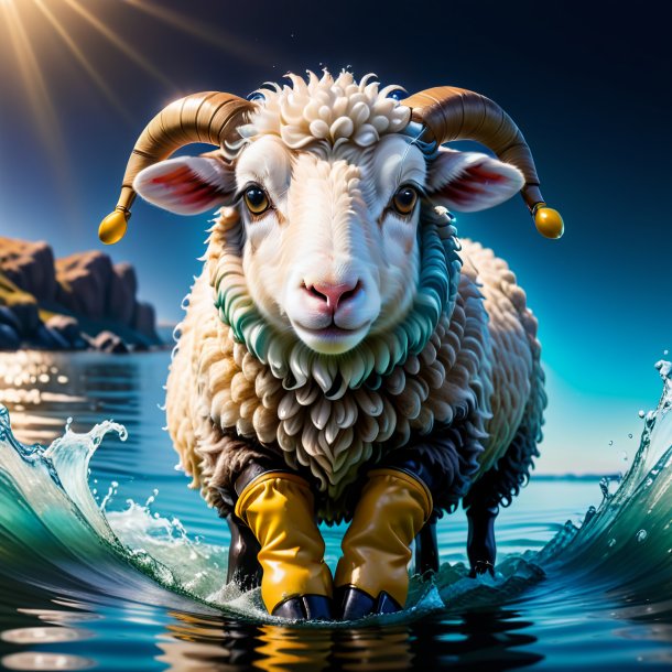 Picture of a sheep in a gloves in the water