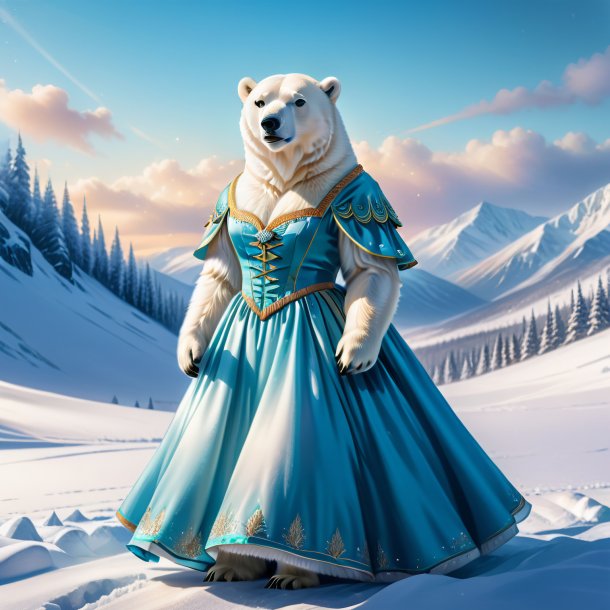 Drawing of a polar bear in a dress in the snow