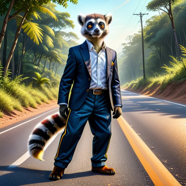 Drawing of a lemur in a trousers on the road