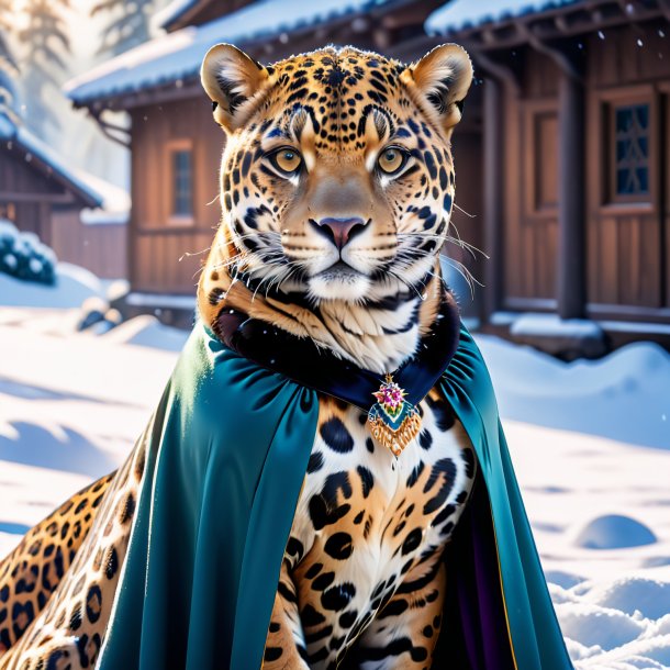 Foto de un jaguar en un vestido en la nieve