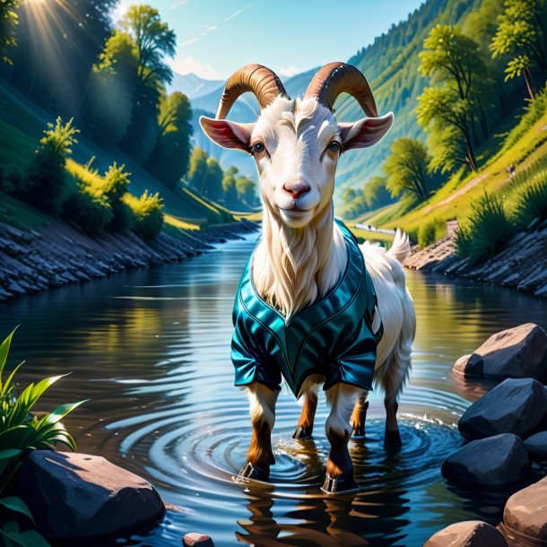 Illustration of a goat in a gloves in the river