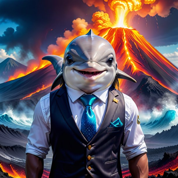 Picture of a dolphin in a vest in the volcano