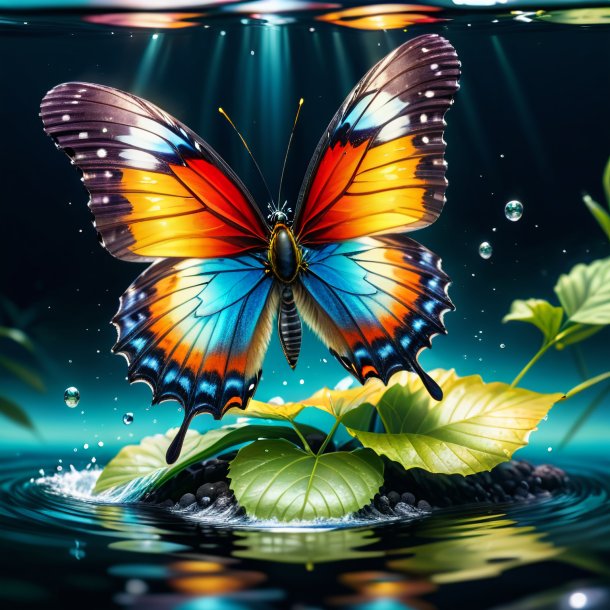 Drawing of a butterfly in a coat in the water