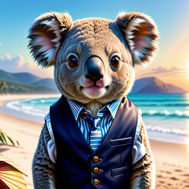 Illustration of a koala in a vest on the beach