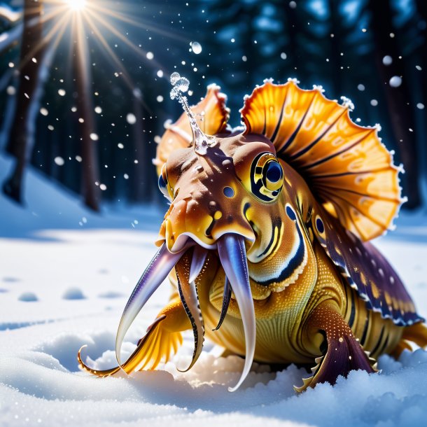 Picture of a drinking of a cuttlefish in the snow