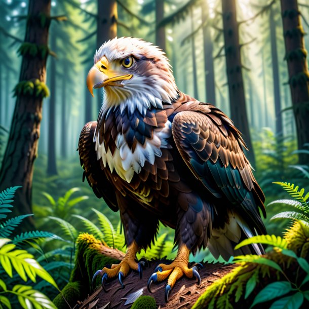 Photo of a eagle in a gloves in the forest