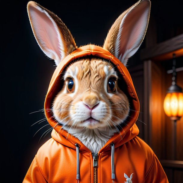 Image of a rabbit in a orange hoodie