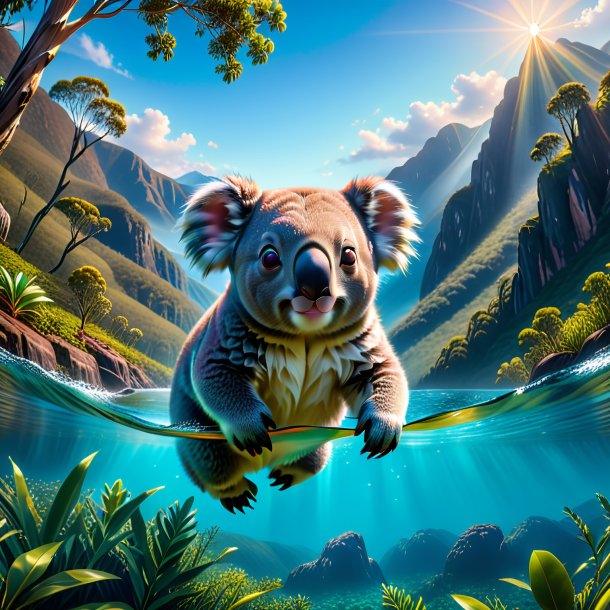 Image of a swimming of a koala in the mountains