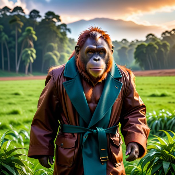 Photo of a orangutan in a coat on the field