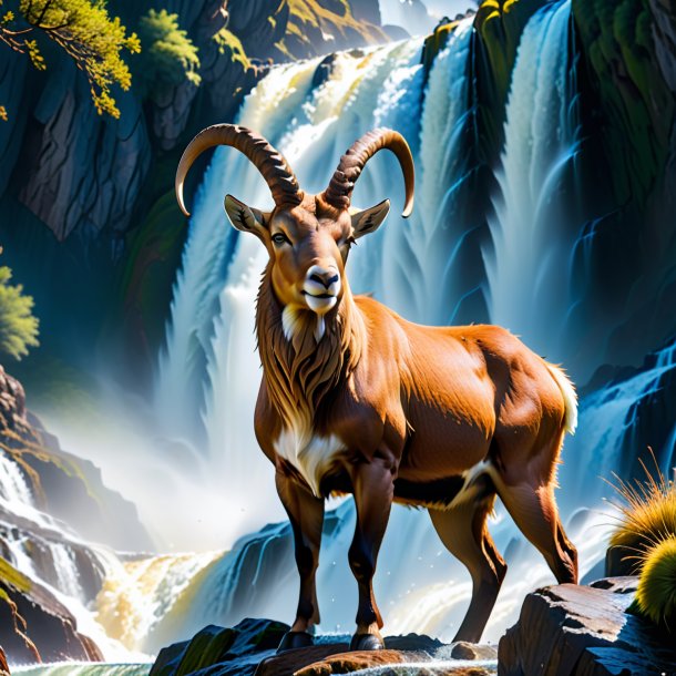 Photo of a threatening of a ibex in the waterfall