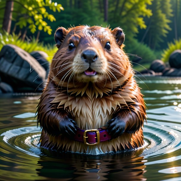 Pic of a beaver in a belt in the water