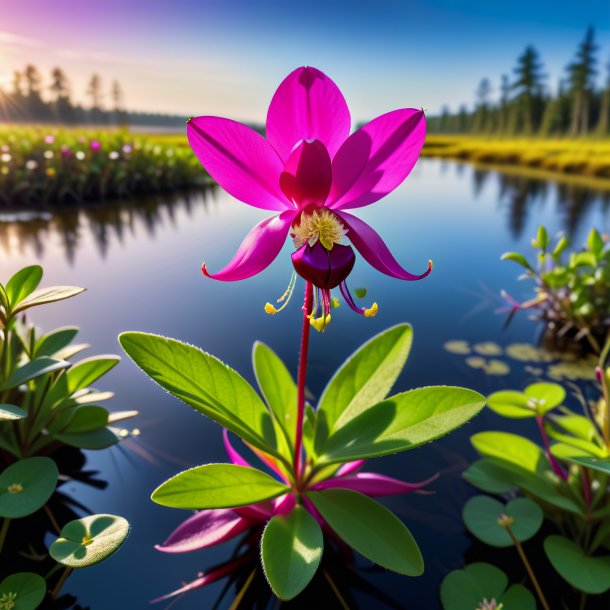 Imagens de um fuchsia crowfoot, pântano