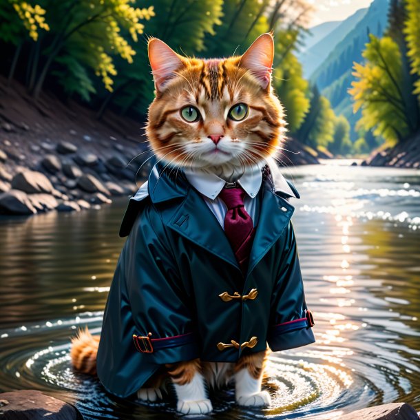 Foto de un gato en un abrigo en el río