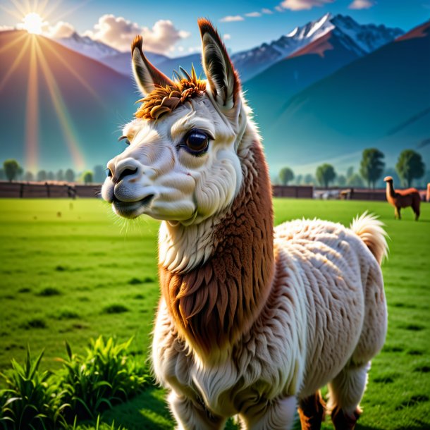 Picture of a crying of a llama on the field