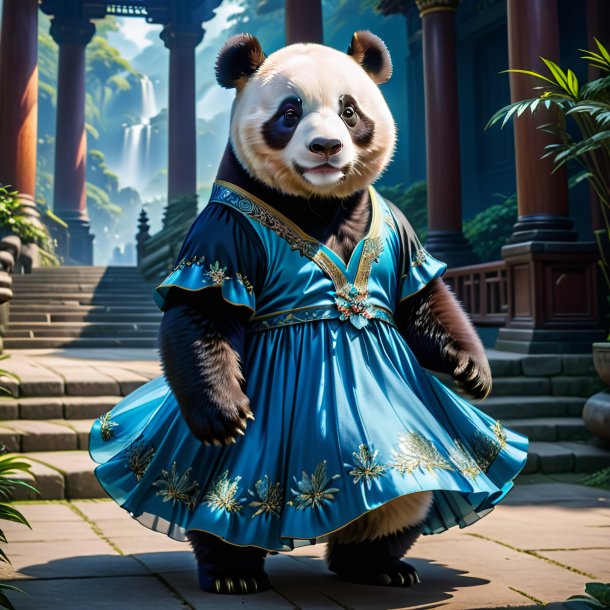 Foto de un panda gigante con un vestido azul