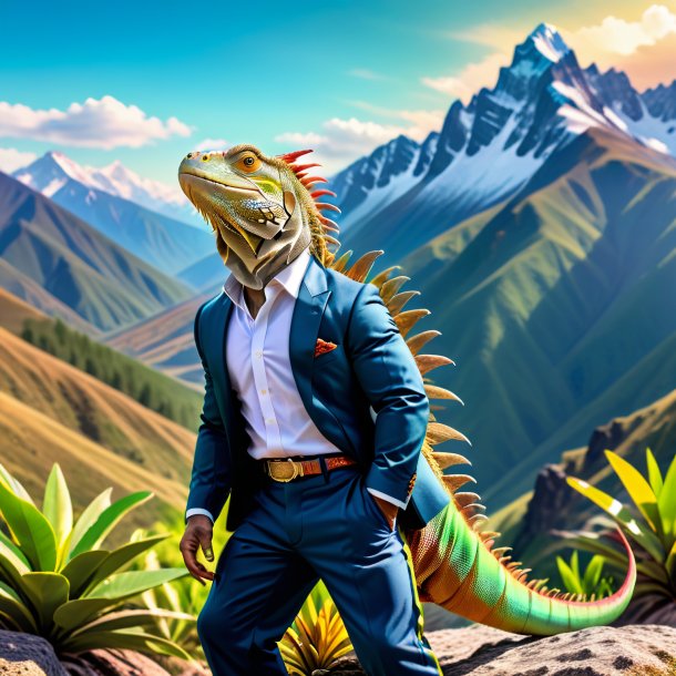 Imagem de uma iguana em uma calça nas montanhas