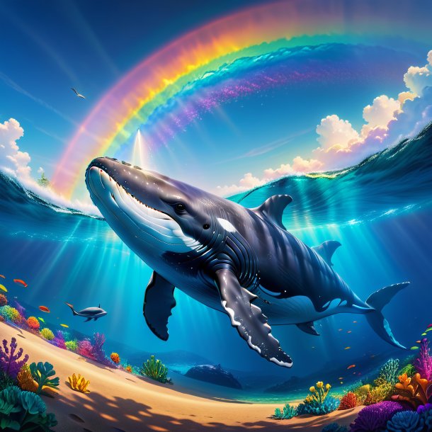 Picture of a resting of a whale on the rainbow