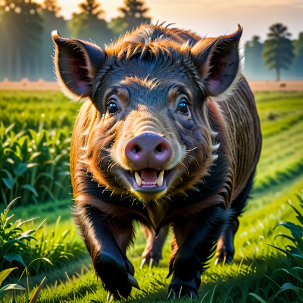 Imagen de una sonrisa de un jabalí en el campo