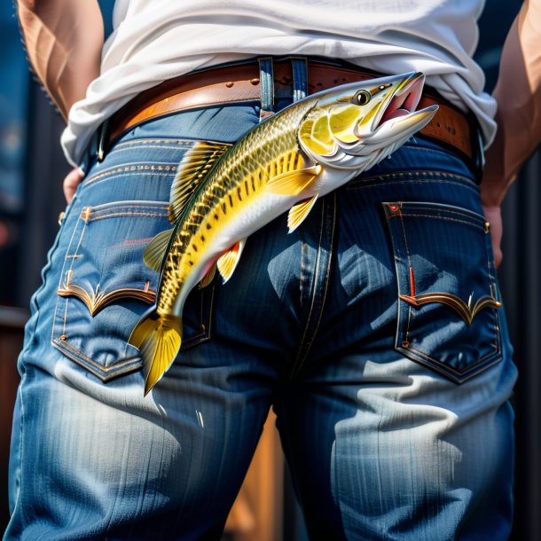 Photo of a pike in a blue jeans