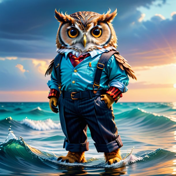 Picture of a owl in a trousers in the sea