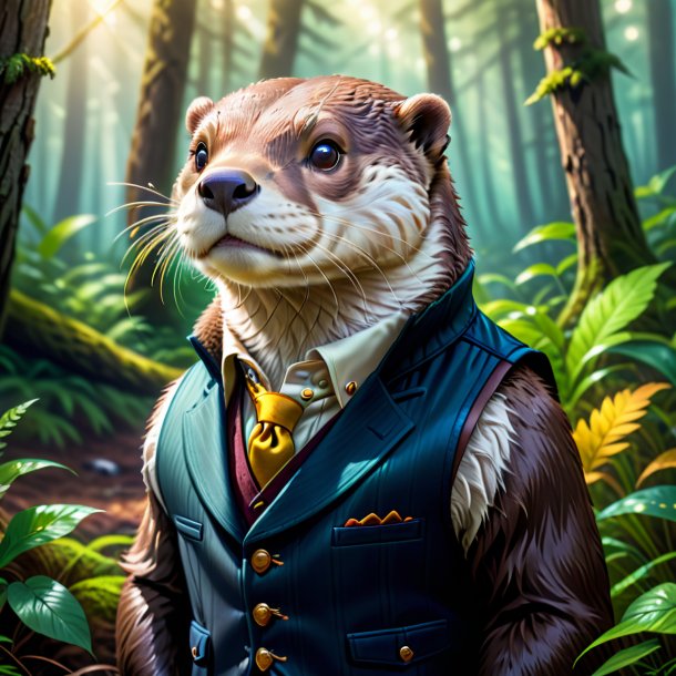 Illustration of a otter in a vest in the forest