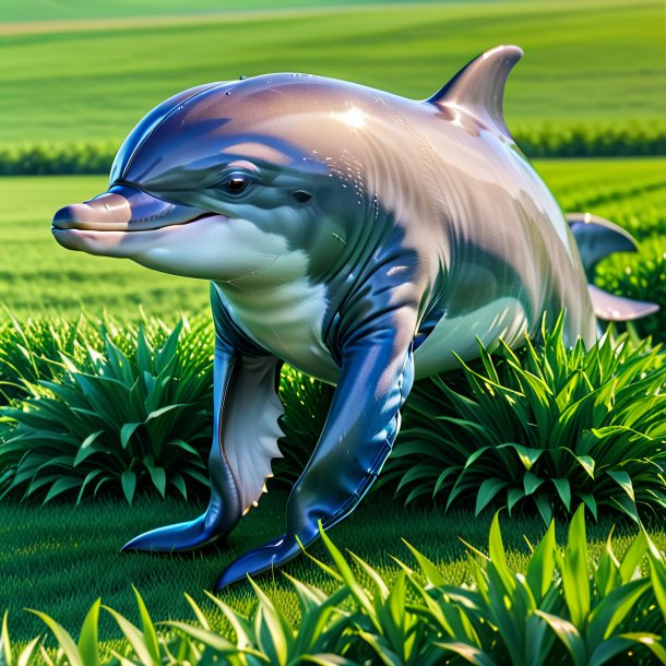 Photo of a dolphin in a jeans on the field