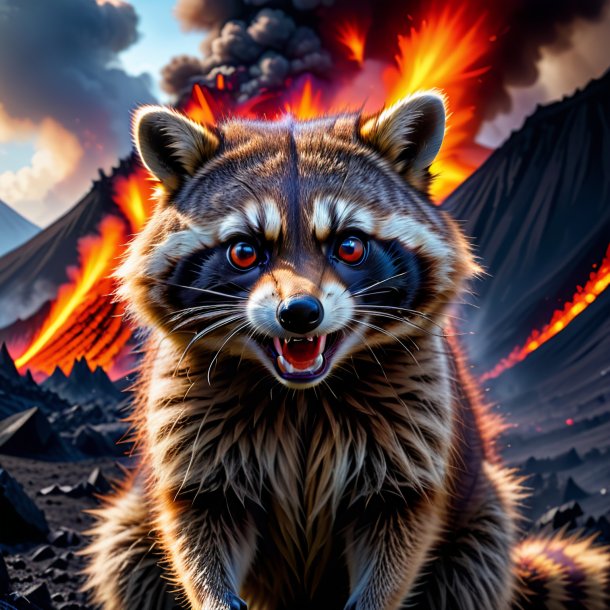 Photo of a angry of a raccoon in the volcano