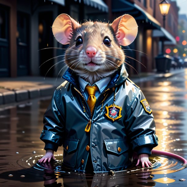 Drawing of a rat in a jacket in the puddle